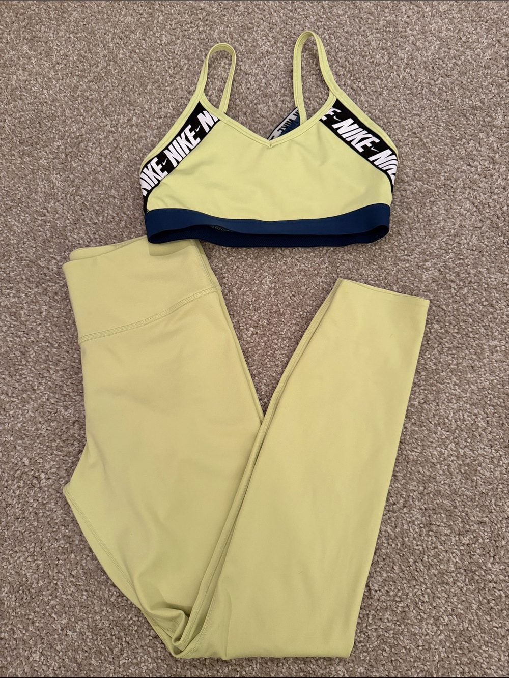 Nike Lime Green & Navy Sports Bra and Leggings Set